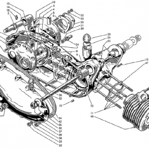 Lambretta series 3 engine parts and components diagram schematic courtesy of Casa Lambretta