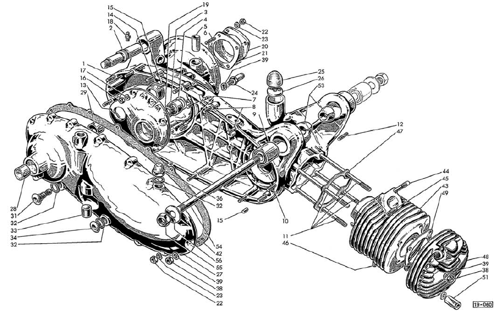 Lambretta series 3 engine parts and components diagram schematic courtesy of Casa Lambretta