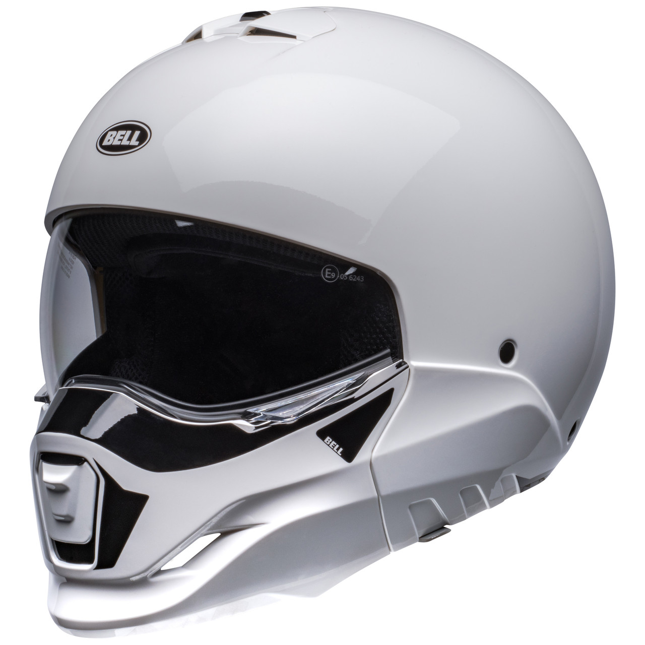 Bell Broozer Full Face (Removable) Helmet with smoked visor, Duplet White three quarter side view.