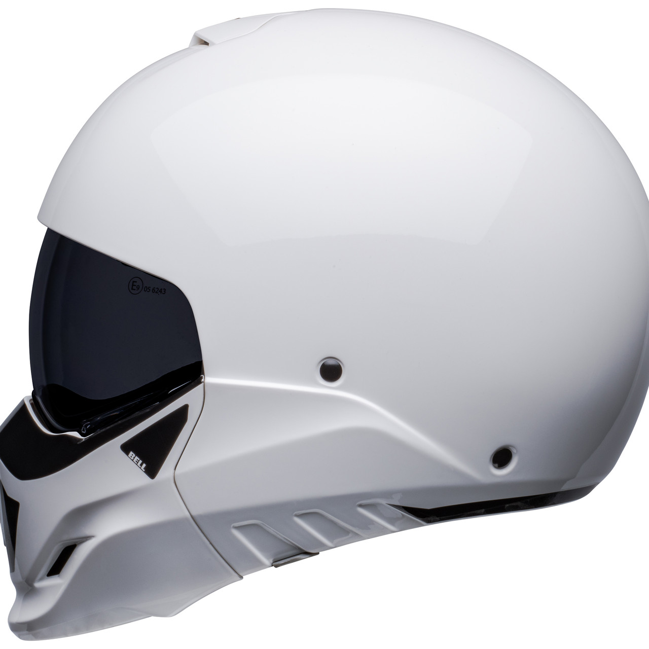 Bell Broozer Full Face (Removable) Helmet with dark smoked visor, Duplet White side view.