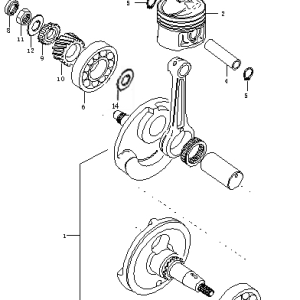 This is a diagram of the engine crank and piston for a Mash Seventy 125cc motorcycle. All are available from Chas Mann Motorcycles shop or website.