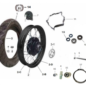 This diagram shows all the components relating to the rear wheel of a Mash Fifty 50cc motorcycle
